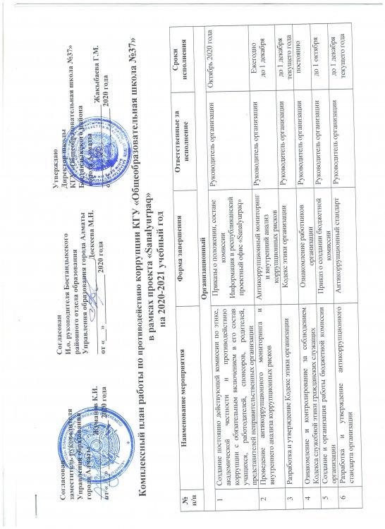 Комплексный план работы по противодействию коррупции