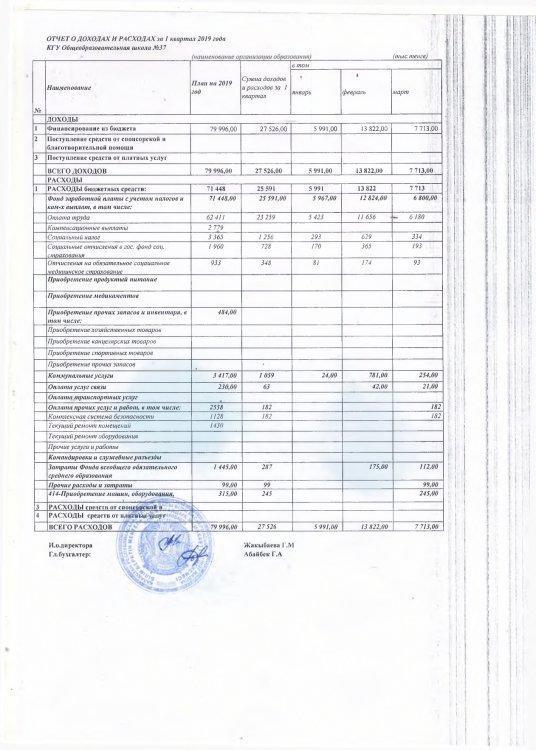 Отчет о доходах и расходах на 1 квартал 2019 год